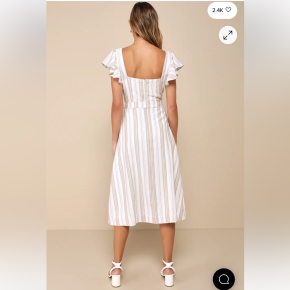 BNWT Lulus Mediterranean Moves White Striped Flutter Sleeve Midi Dress - Picture 3 of 14